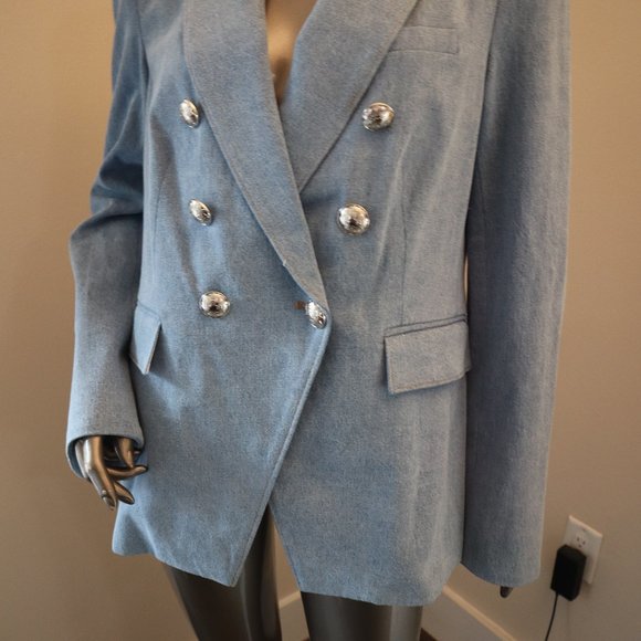 Veronica Beard Miller Dickey Blazer Denim Silver Crest Buttons Jacket Size 6 New - Picture 5 of 11